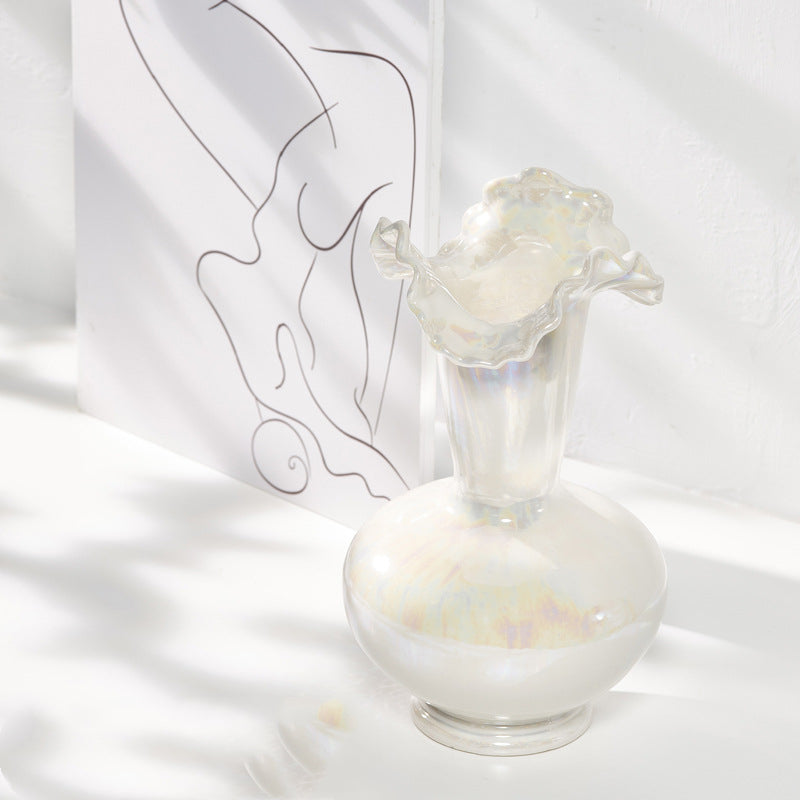 Vase déco blanc nacré – céramique effet irisé