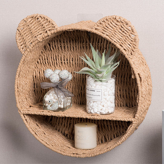 Étagère murale en rotin – rangement déco “petit ours”