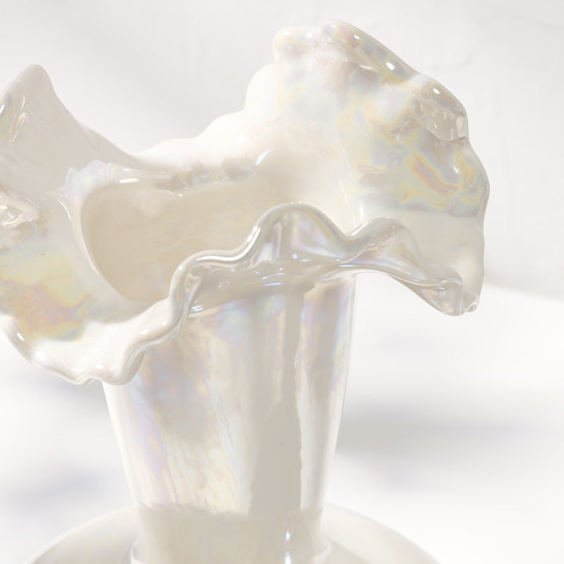 Vase déco blanc nacré – céramique effet irisé