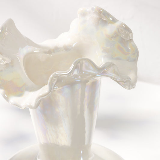 Vase déco blanc nacré – céramique effet irisé