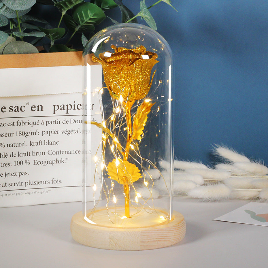 Rose éternelle sous cloche – lumière LED romantique