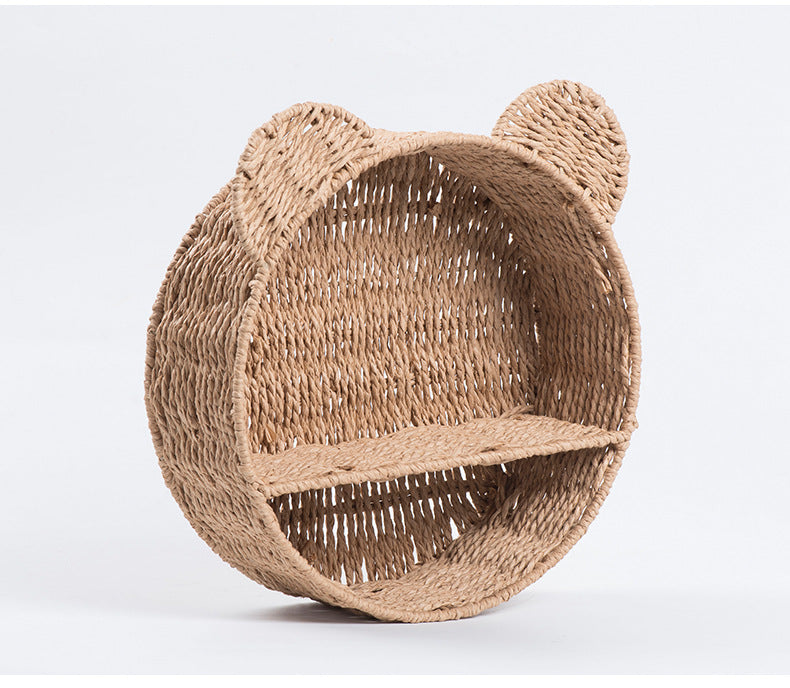 Étagère murale en rotin – rangement déco “petit ours”