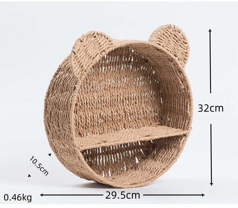 Étagère murale en rotin – rangement déco “petit ours”