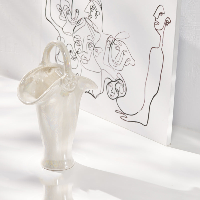 Vase déco blanc nacré – céramique effet irisé