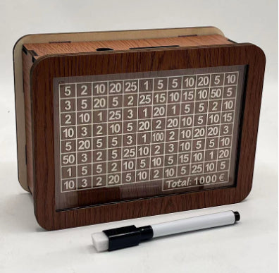 Tirelire compteur en bois – Challenge économies