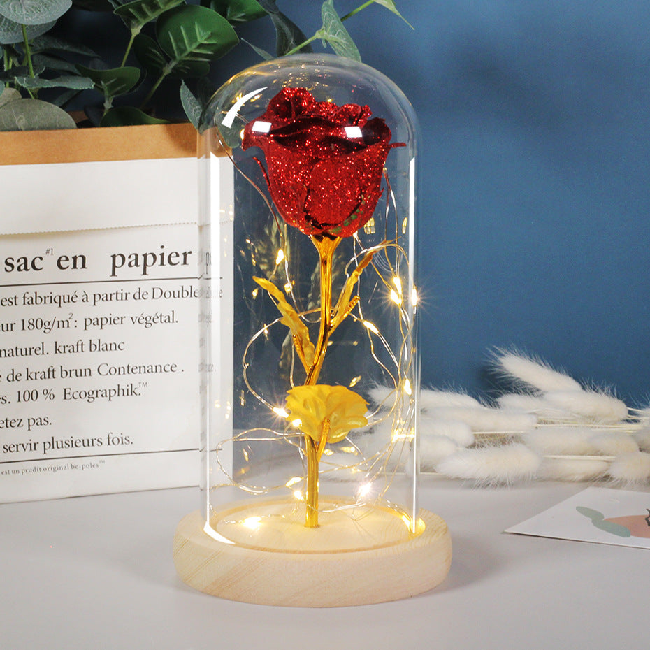 Rose éternelle sous cloche – lumière LED romantique