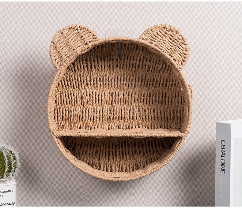 Étagère murale en rotin – rangement déco “petit ours”