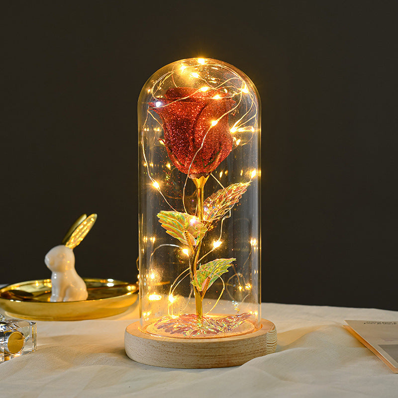 Rose éternelle sous cloche – lumière LED romantique