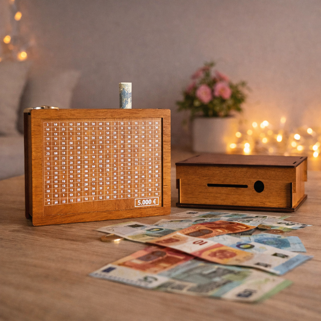 Tirelire compteur en bois – Challenge économies