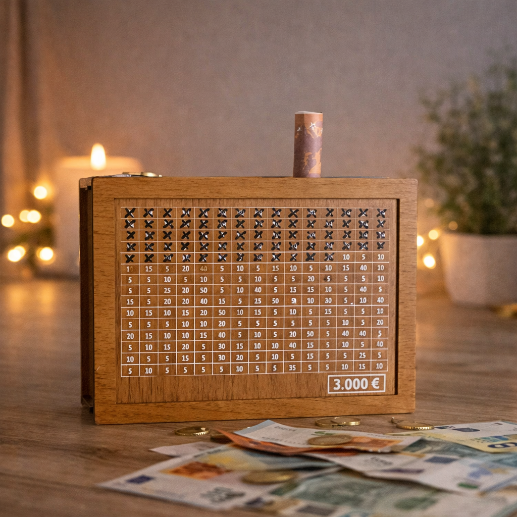 Tirelire compteur en bois – Challenge économies