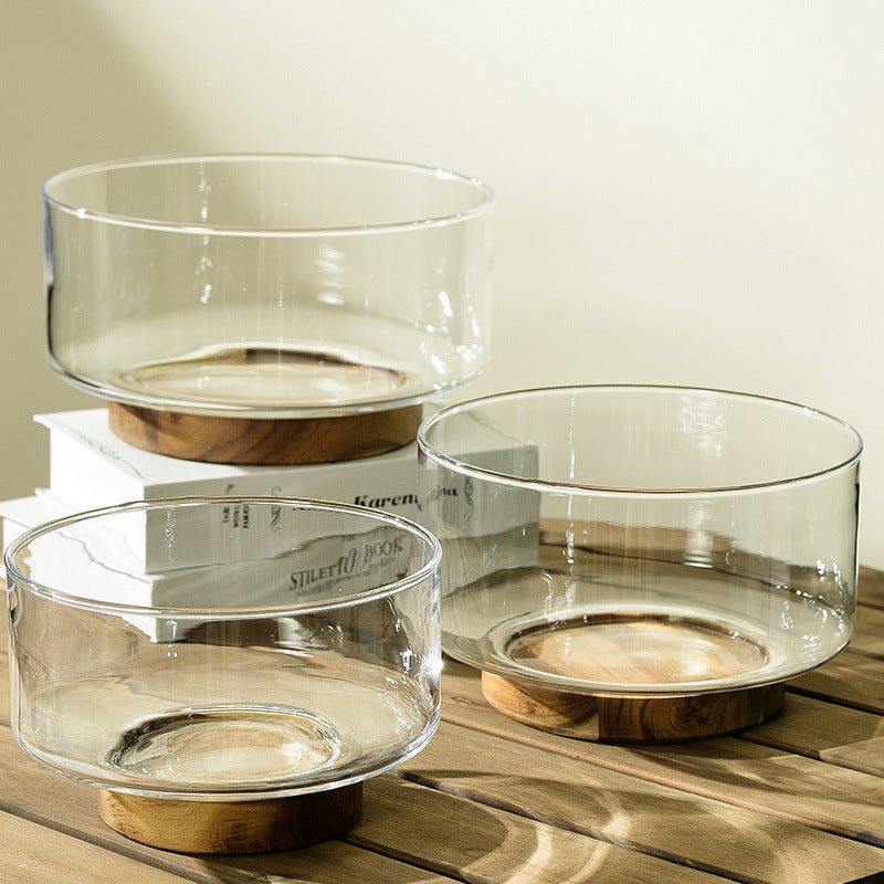 Coupe à fruits en verre & bois