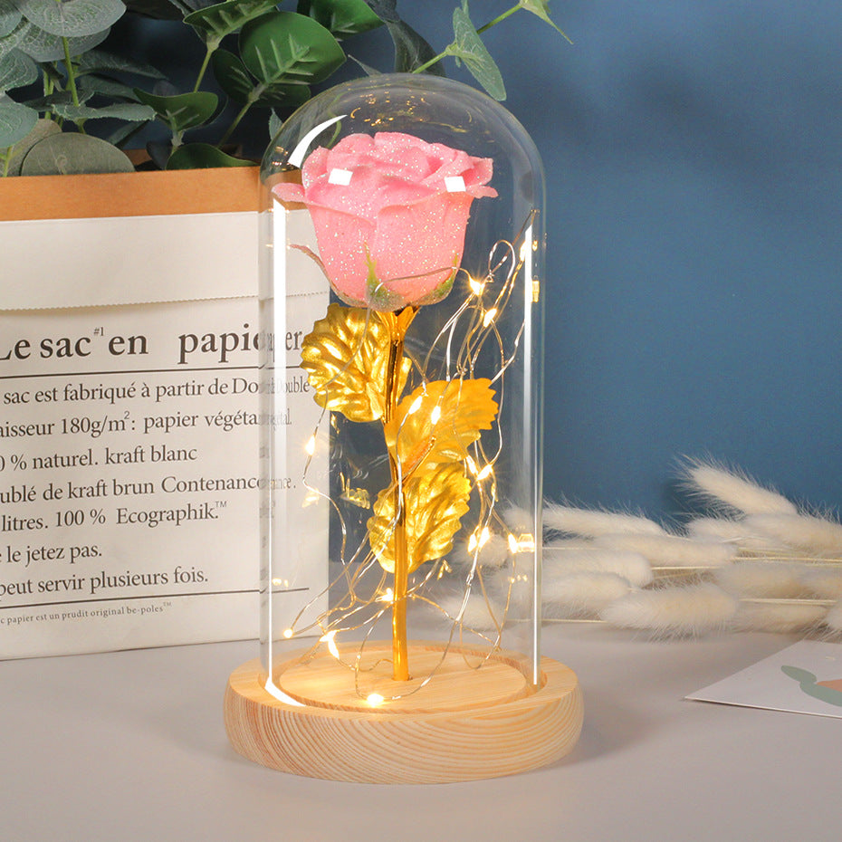 Rose éternelle sous cloche – lumière LED romantique